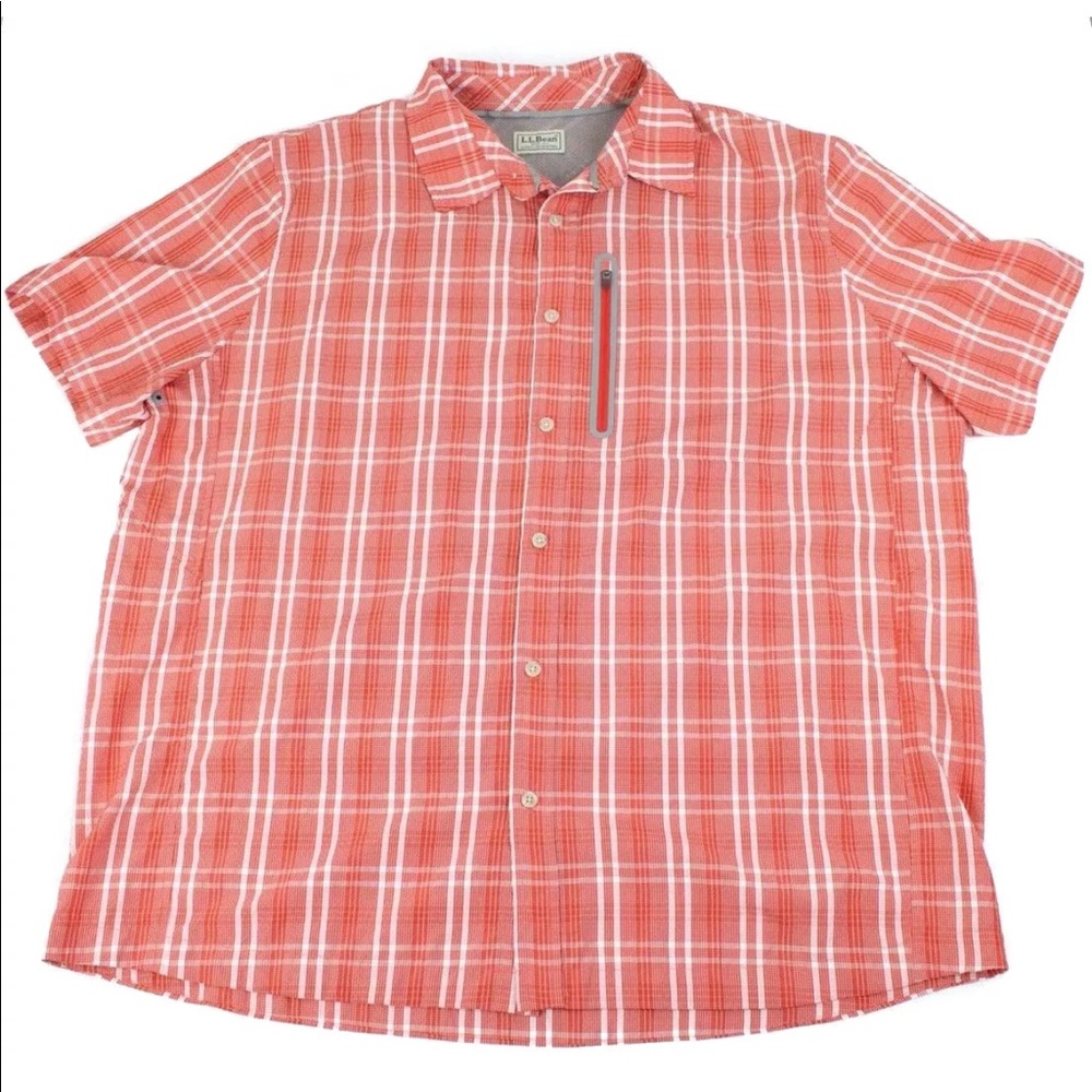 LL Bean Red Short Sleeve Plaid Men’s Shirt XL